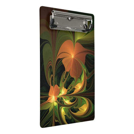 Fantasy-Pflanze Abstrakt Grünes Rost-Braun-Fraktal Mini Klemmbrett (Schrägansicht)
