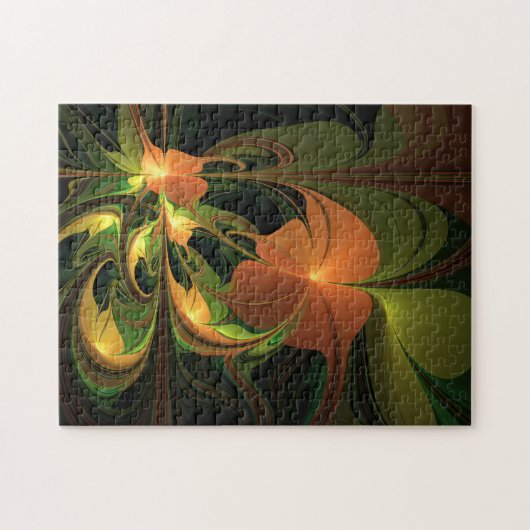 Fantasy-Pflanze Abstrakt Grünes Rost-Braun-Fraktal Puzzle (Horizontal)