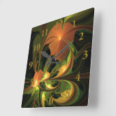 Fantasy-Pflanze Abstrakt Grünes Rost-Braun-Fraktal Quadratische Wanduhr (Winkel)