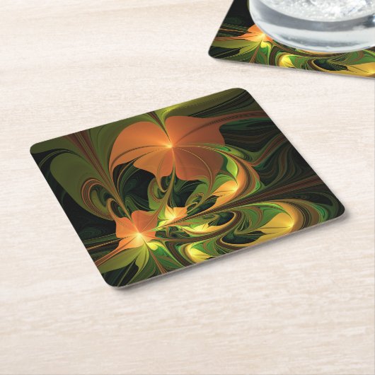 Fantasy-Pflanze Abstrakt Grünes Rost-Braun-Fraktal Rechteckiger Pappuntersetzer (angewinkelt)