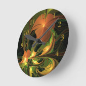 Fantasy-Pflanze Abstrakt Grünes Rost-Braun-Fraktal Runde Wanduhr (Winkel)