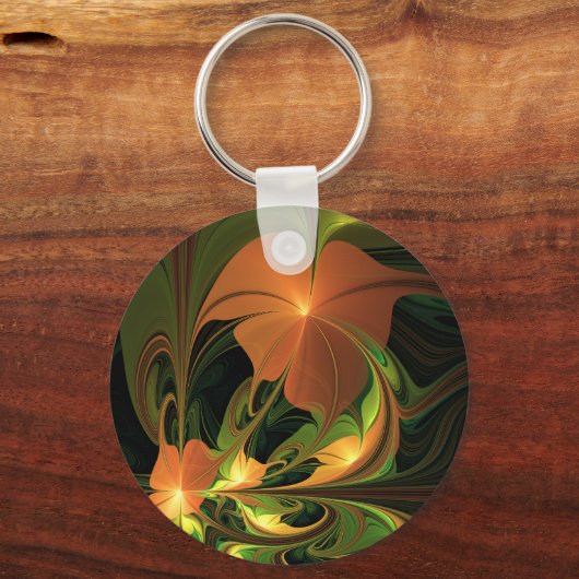 Fantasy-Pflanze Abstrakt Grünes Rost-Braun-Fraktal Schlüsselanhänger (Rückseite)