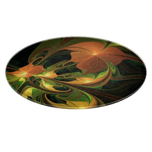 Fantasy-Pflanze Abstrakt Grünes Rost-Braun-Fraktal Schneidebrett (Ecke)