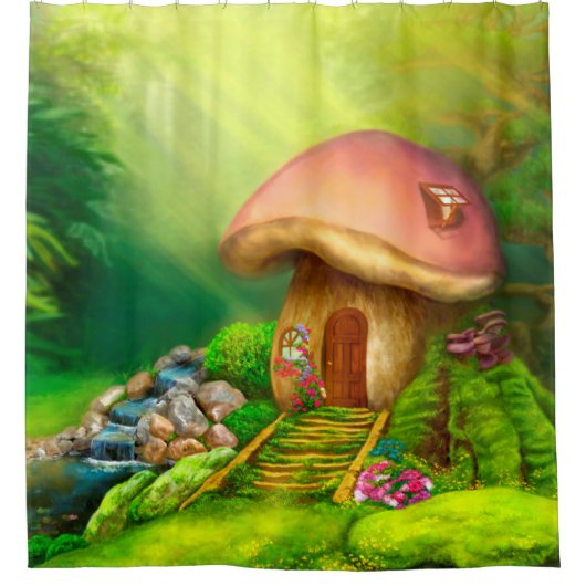 Fantasy-Pilz-Hütte Duschvorhang (Vorderseite)