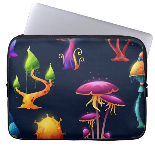 Fantasy-Pilzwaldmuster – Farbige Magie Laptopschutzhülle (Vorderseite)