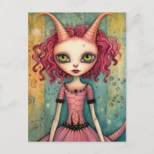 Fantasy Pink Alien Woman Mixed Media Postkarte