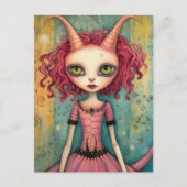 Fantasy Pink Alien Woman Mixed Media Postkarte (Vorderseite)