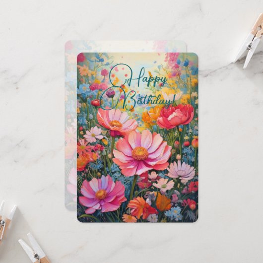 Fantasy Pink Blumengarten Geburtstag Karte (Vorderseite/Rückseite Beispiel)