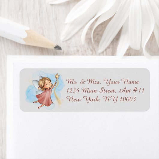 Fantasy Pink Fairy Light Gray Address Labels (Insitu)