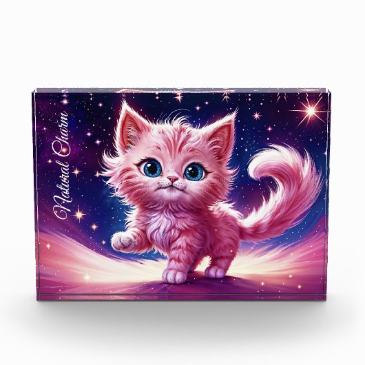 Fantasy pink flauschig kitten hellblaue Augen Kuns Fotoblock (Vorderseite)