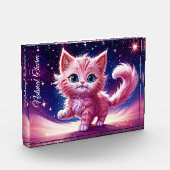 Fantasy pink flauschig kitten hellblaue Augen Kuns Fotoblock (Links)