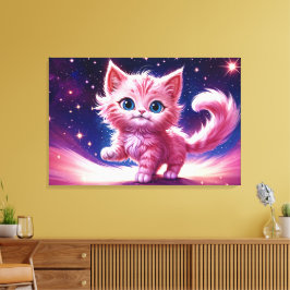 Fantasy pink flauschig kitten hellblaue Augen Kuns Leinwanddruck