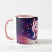 Fantasy pink flauschig kitten hellblaue Augen Kuns Tasse (Links)