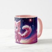 Fantasy pink flauschig kitten hellblaue Augen Kuns Tasse (VorderseiteRechts)