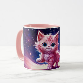 Fantasy pink flauschig kitten hellblaue Augen Kuns Tasse