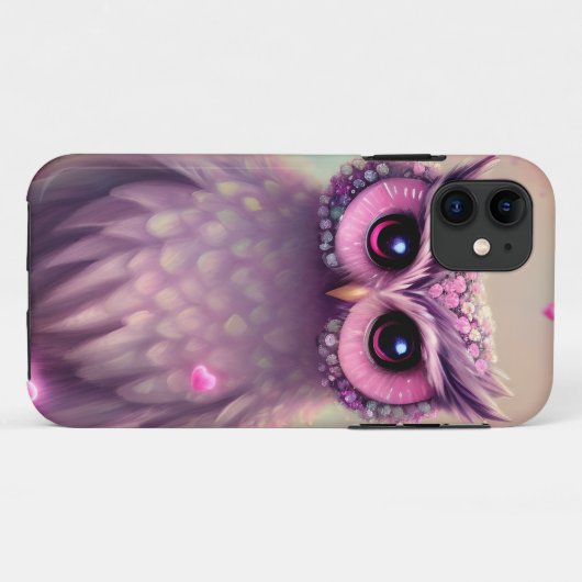 Fantasy Pink Fluffy Kawaii Owl Case-Mate iPhone Hülle (Rückseite (Horizontal))