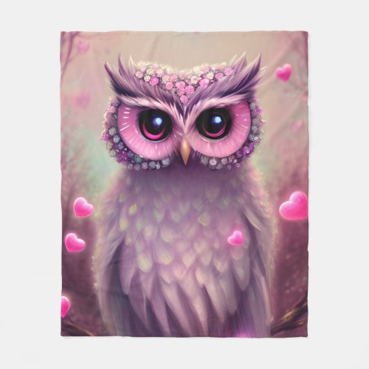 Fantasy Pink Fluffy Kawaii Owl Fleecedecke (Vorderseite)
