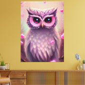 Fantasy Pink Fluffy Kawaii Owl Leinwanddruck (Insitu (Wohnzimmer))