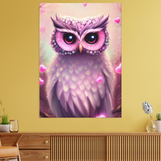 Fantasy Pink Fluffy Kawaii Owl Leinwanddruck (Insitu (Wohnzimmer))