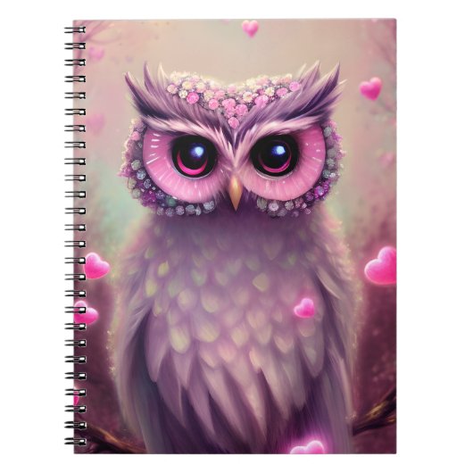 Fantasy Pink Fluffy Kawaii Owl Notizblock (Vorderseite)