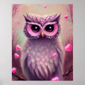 Fantasy Pink Fluffy Kawaii Owl Poster (Vorne)