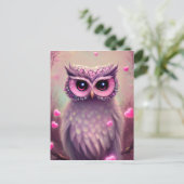 Fantasy Pink Fluffy Kawaii Owl Postkarte (Stehend Vorderseite)