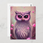 Fantasy Pink Fluffy Kawaii Owl Postkarte (Vorne/Hinten)