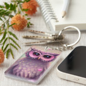 Fantasy Pink Fluffy Kawaii Owl Schlüsselanhänger (Vorderseite rechts)