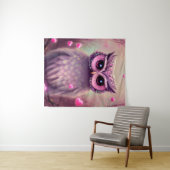 Fantasy Pink Fluffy Kawaii Owl Wandteppich (Beispiel (Horizontal))
