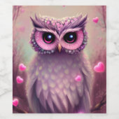 Fantasy Pink Fluffy Kawaii Owl Weinetikett (Einzelnes Label)