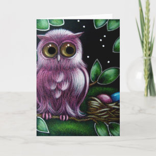Fantasy Pink Owl & Ostereier Karte