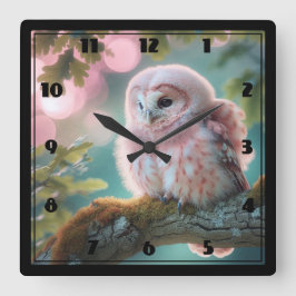 Fantasy Pink Owl Quadratische Wanduhr