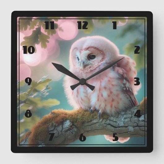 Fantasy Pink Owl Quadratische Wanduhr (Vorderseite)
