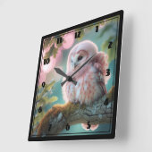 Fantasy Pink Owl Quadratische Wanduhr (Winkel)