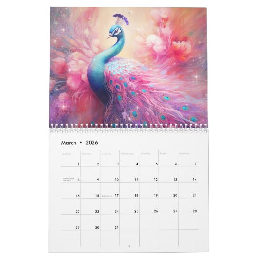 Fantasy Pink Peacocks in Abstract Style Kalender (Mär 2026)