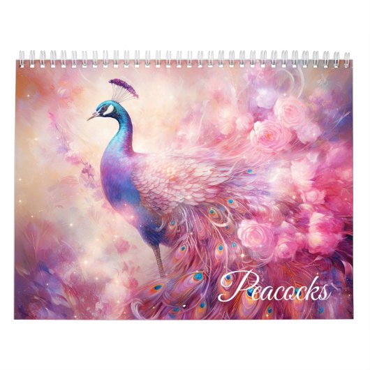 Fantasy Pink Peacocks in Abstract Style Kalender (Titelbild)