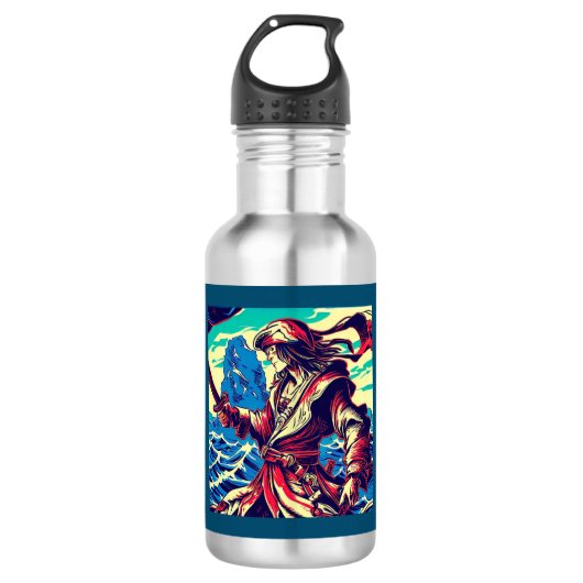 Fantasy Pirate Anime - Holzschnitt 2 Edelstahlflasche (Vorderseite)