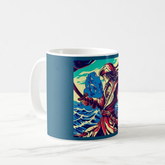 Fantasy Pirate Anime - Holzschnitt 2 Kaffeetasse (Vorderseite Links)