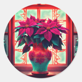 Fantasy Poinsettias  Runder Aufkleber