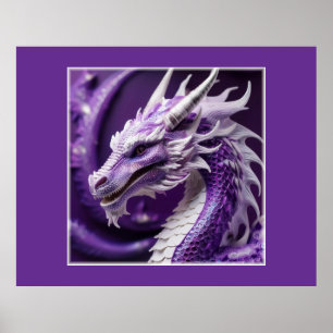 Fantasy-Portrait eines Lila und weißen Drachen Poster