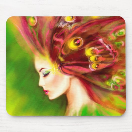 Fantasy Portrait schöne Frau grün Sommer Mousepad (Vorne)
