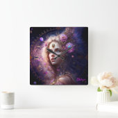 Fantasy Princess Purple Blumen Quadratische Wanduhr (Zuhause)