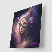 Fantasy Princess Purple Blumen Quadratische Wanduhr (Winkel)