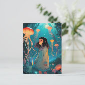 Fantasy Quellyfish Forest Girl Postkarte (Stehend Vorderseite)