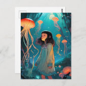 Fantasy Quellyfish Forest Girl Postkarte (Vorne/Hinten)