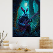 Fantasy Rabbit Gitarre spielen Poster (Küche)