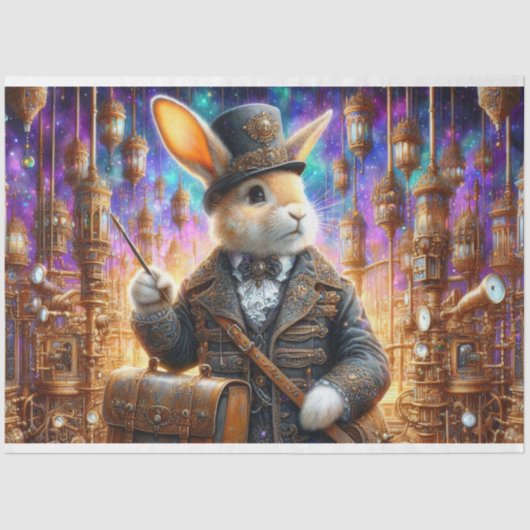 Fantasy Rabbit Mechanischer Steampunk Decoupage Seidenpapier (Vorderseite)