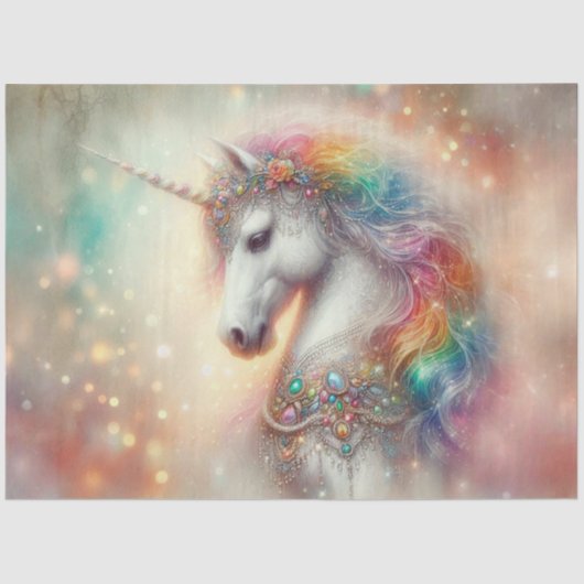 Fantasy Rainbow Decorative Unicorn Decoupage  Seidenpapier (Vorderseite)