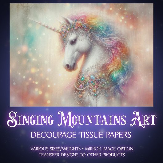Fantasy Rainbow Decorative Unicorn Decoupage  Seidenpapier