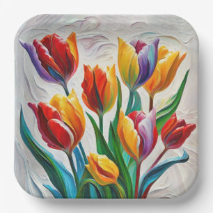 Fantasy Rainbow Tulip Bouquet Pappteller